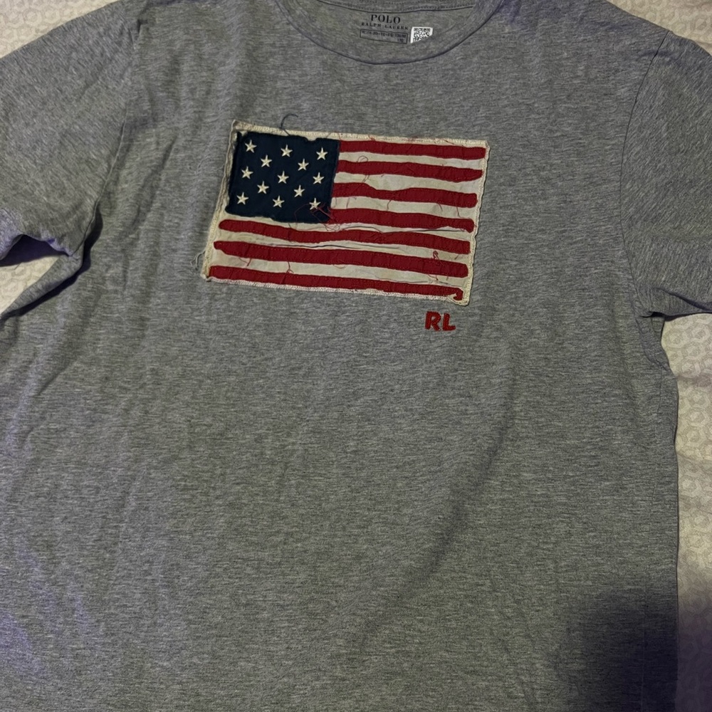 Polo by Ralph Lauren Gray Tee with American Flag Patch